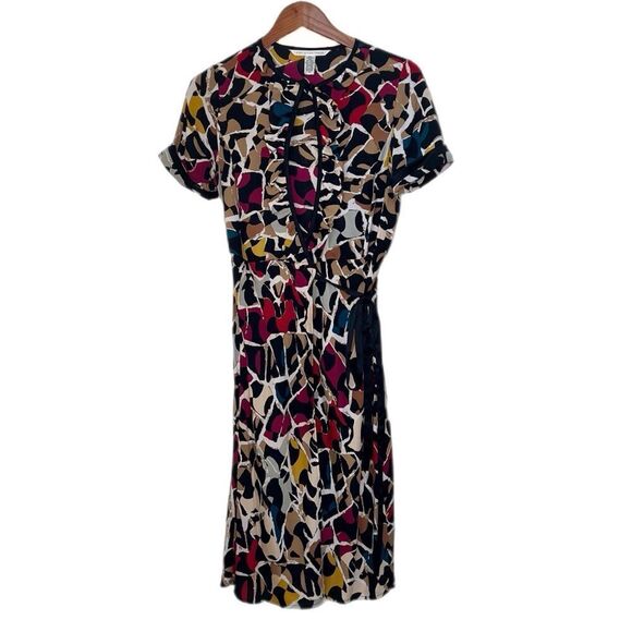 Diane Von Furstenberg DVF Chiquita Wrap Silk Dress Abstract Mosaic - Picture 2 of 6